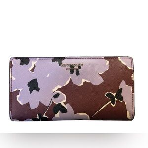 Kate Spade Cameron Floral Bouquet Large Slim Bifold Wallet- Purple Multi